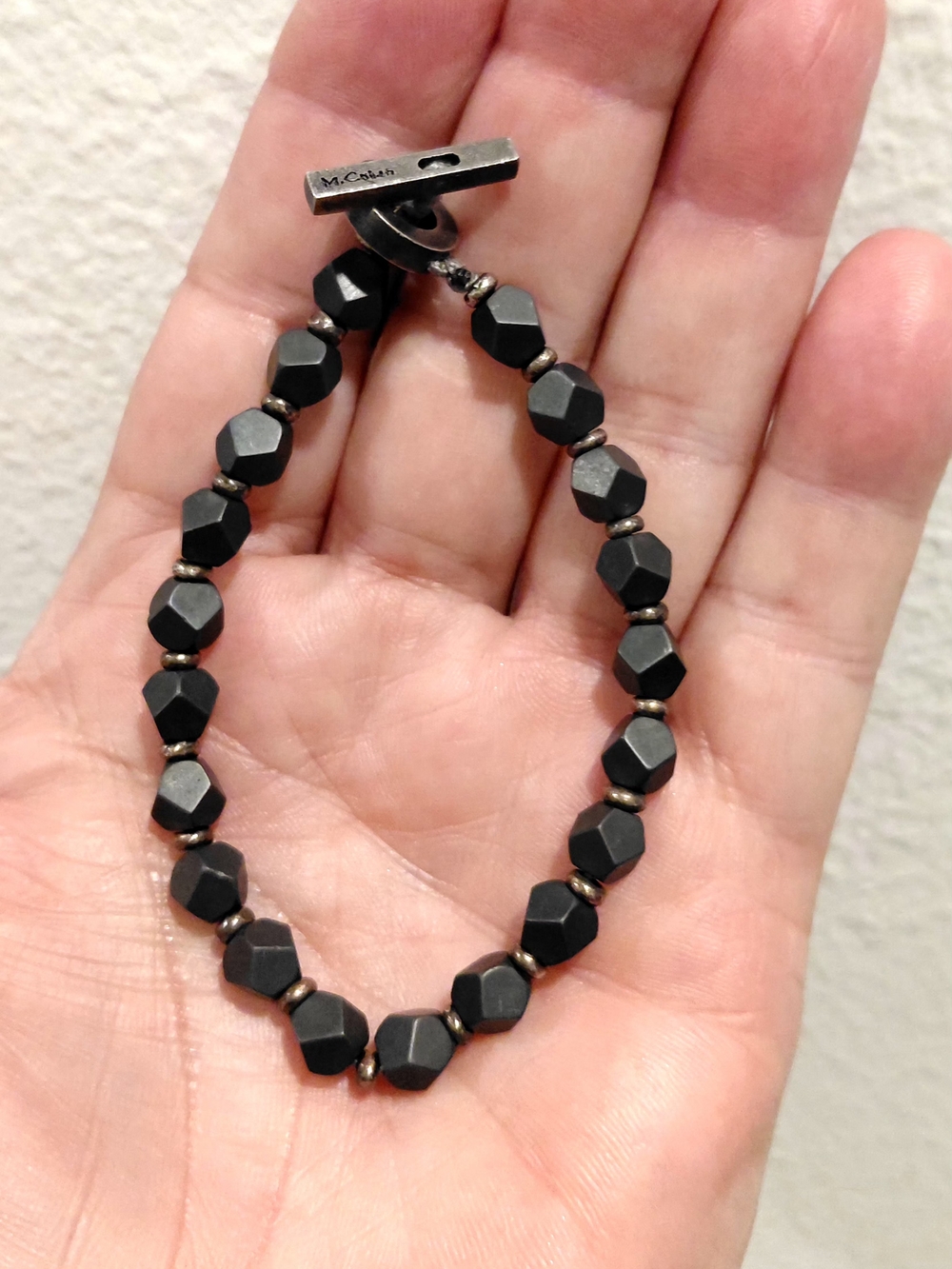 M Cohen Black Faceted Bead Bracelet – Men's Toggle Bracelet 8"